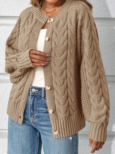 Saodimallsu Womens Cable Knit Cardigan Sweaters Button Up Crew Neck Long Sleeve Loose Fall Trendy Sweater Coats4