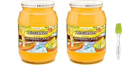 Kruegermann Paquete de 2 jugos de chucrut de 32 onzas (paquete de 2) con cepillo de silicona PrimeTime Direct en una bolsa sellada de PTD