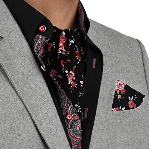 Dan Smith C.C.AQ.F.003 Black White Pink Floral Cotton Men's Tuxedo Cravat Hanky - Thumbnail 2