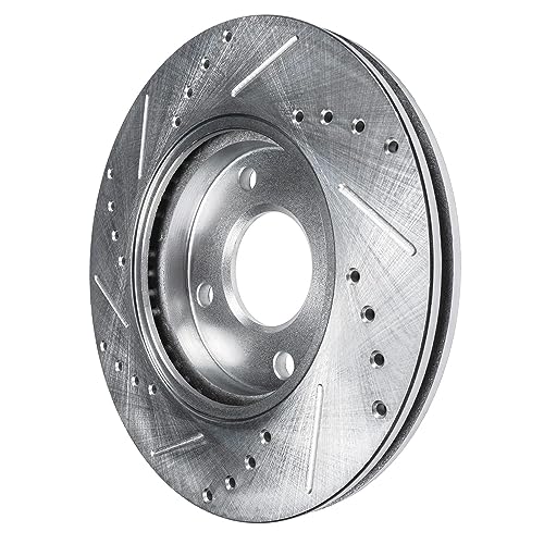 Image of Detroit Axle - 10.32 inch inch Front Drilled Slotted Disc Brake Rotors Ceramic | Brake Pads Replacement for 1990-1993 Integra Honda Civic - 4pc Set
