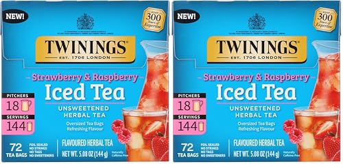 Image of Twinings Strawberry & Raspberry Herbal Iced Tea Bags, 72 Ct (Pack of 2)