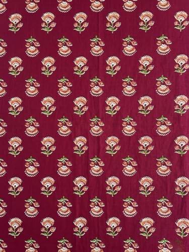 Image of Women's Floral Print Maxi Skirt, Maroon Red, 100% Pure Cotton, Elastic Waist, Full Length, Breathable Fabric