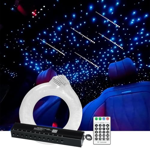 AMKI 96pcs*0.04in*9.8ft Pure White Meteor Shooting Stars Effect Fiber Optic Lights Kit 12 Holes LED MeteorLight Engine with Bluetooth+RF Remote Control 20 Meteor Modes