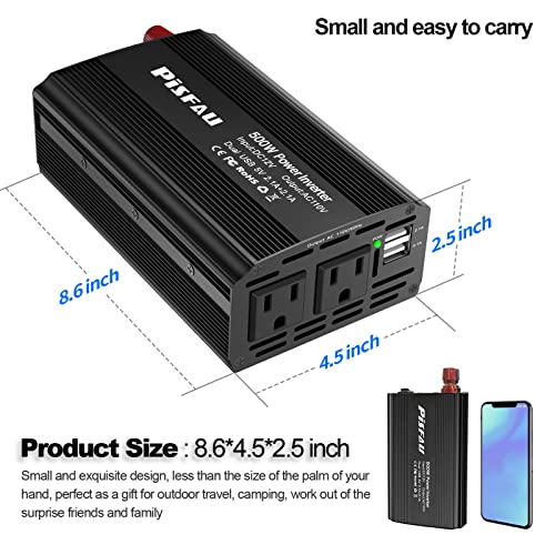500W Power Inverter 12V To 110V, Dc To Ac Converter With 4.2A Dual Usb Charging Ports And 2 Ac Outlets, Car Outlet Adapter #TOP2