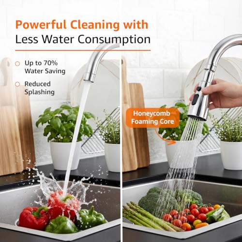 Image of Amazon Basics Tap Extender | ABS Plastic Faucet Attachment with 3 Flow Modes | 720 Degree Rotation | for Hard-to-Reach Sink Areas [Chrome]