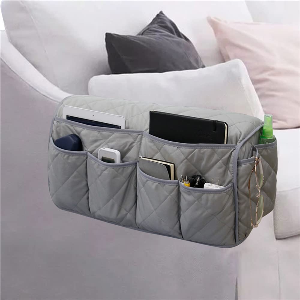 Dzozo Grey Sofa Armrest Organizer Arm Rest Organiser Hanging Sofa Caddy Storage Bag Tv Remote Control Holder Chair Tidy Couch Arm Rest Storage Bag Couch Caddy Organiser