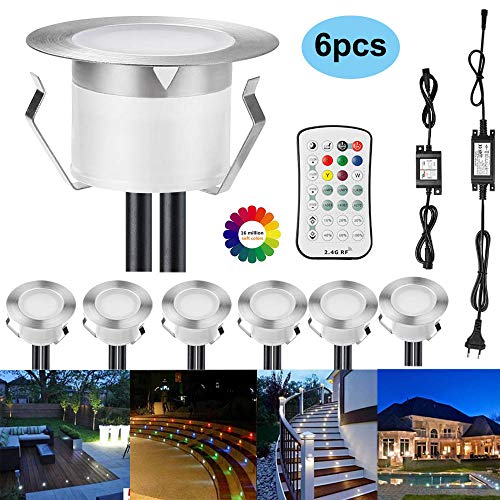 Preisvergleich Produktbild RGBW LED Boden Einbaustrahler Treppenleuchten,LED Terrasse Licht Kontrolliert von Entfernter Controller Außen Steuerbar Bodeneinbauleuchten (RGBW,Ø47mm 6 Stück)