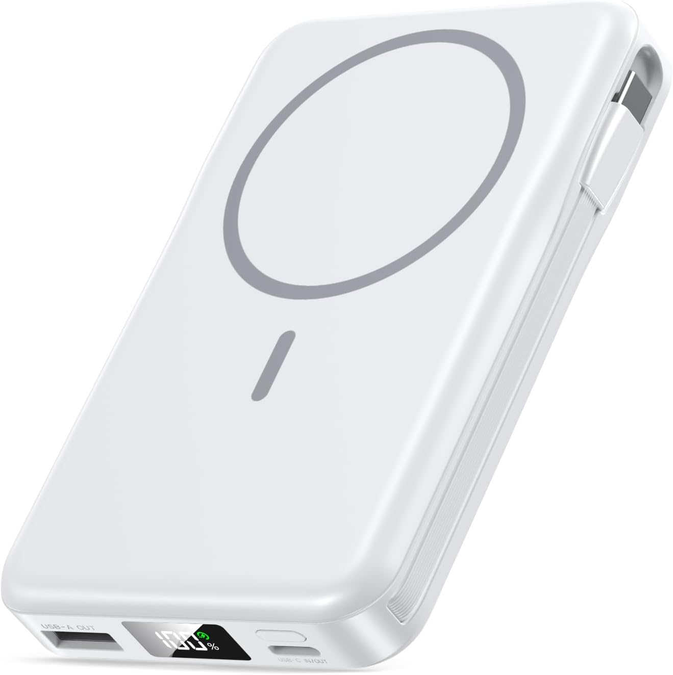 Magnetic Portable Charger, 10000mAh Power Bank, 5 in 1 Portable Charger with Built in Cable, 20W Fast Charging for Magsafe Battery Pack Compatible with iPhone 16/15/14/13 Pro/Pro Max, Samsung Series