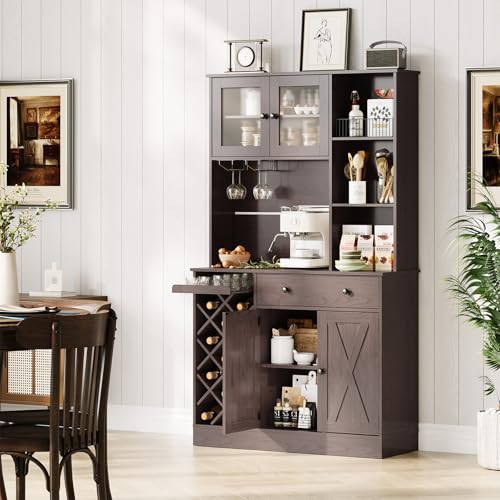 Tall Storage Cabinet with Doors and Shelves, Kitchen Pantry Cabinet, Wine Coffee Bar Cabinet with Storage Hutch, Freestanding Kitchen Storage Cabinet, Home Bar Pantry Cabinet with Acrylic Double Doors — view 4