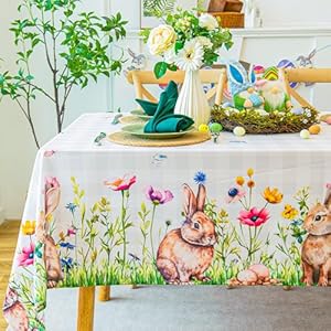 Easter Bunny Tablecloth Waterproof – Spring Floral Print Rectangular Table Cloth, Stain Resistant Table Cover Perfect for Dining & Kitchen Decor, W60 x L84 Easter Bunny Tablecloth Waterproof–Spring Floral Print Rectangular Table Cloth Stain Resistant Table Cover Perfect for Dining Kitchen Decor W60 x L84