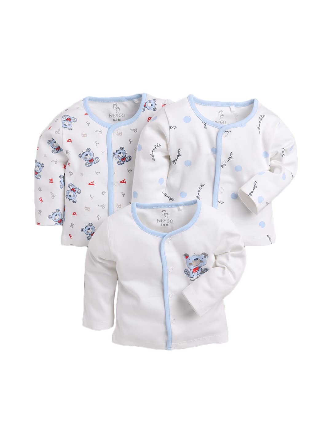 BABY GOFull Sleeve Regular Round Neck Front Open Pack of 3 tees for Baby Boys