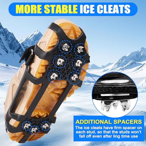 Ice Snow Cleats for Shoes and Boots 9 Studs Crampons Shoe Spikes for Snow and Ice Non-Slip Ice Shoes Grippers with Adjustable Straps Overshoe for Women Men Kids Hiking Walking Ice Fishing by OROOTL - Image 2