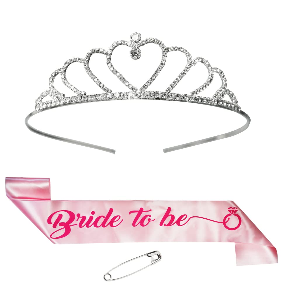 Bride to Be Pink Sash with Beautiful Heart Shape Rhinstone Tiara for Bride to be Girls Womens 2 Pc Combo Set Haldi Mehendi Wedding Spinsters Party (B0C3Z44J65) Amazon Price History, Amazon Price Tracker