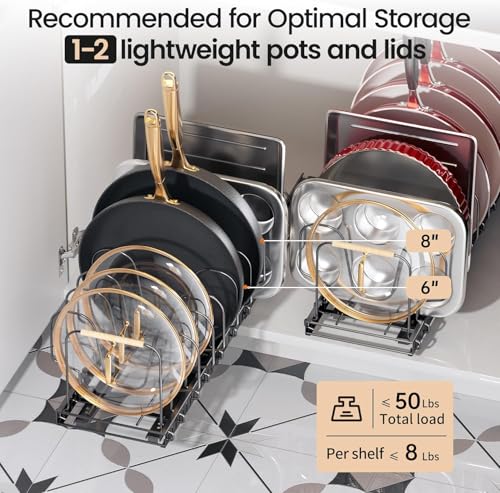 PanPanPal Pots and Pans Organizer under Cabinet, 2 Pack Pull out Pan Organizers inside Cabinet for Kitchen Cabinet Organizers and Storage with Adjustable Dividers and Handled Divider by PanPanPal - Image 4
