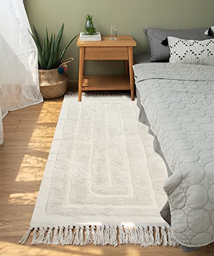 Kimode Boho Runner Rug 2X6 Washable Cotton Rugs For Bedroom Tufted Geometric Hallway Runner Rug With Tassels Beige Hand Woven Indoor Accent Area Rug For Living Room/Kitchen/Bathroom #TOP7