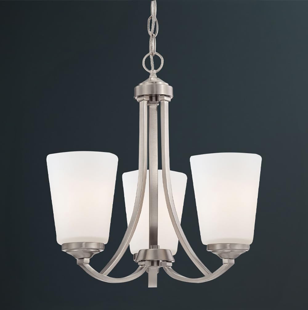 Minka Lavery 4963-84 Overland Park Mini Chandelier, 3-Light, 300 Total Watts, 16-in H x 15.75-in W, Brushed Nickel