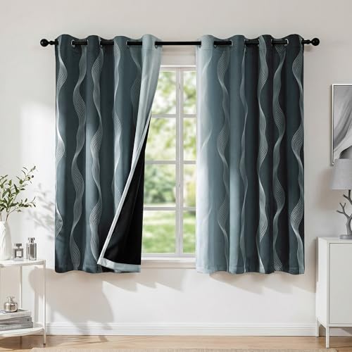 Image of MYSKY HOME Grey and Greyish White 95% Blackout Curtains 72 Inches Long 2 Panels Gradient Geometric Pattern for Small Window Black Out Privacy Protection Grommet Ombre Drapes,52 inch W Each Panel