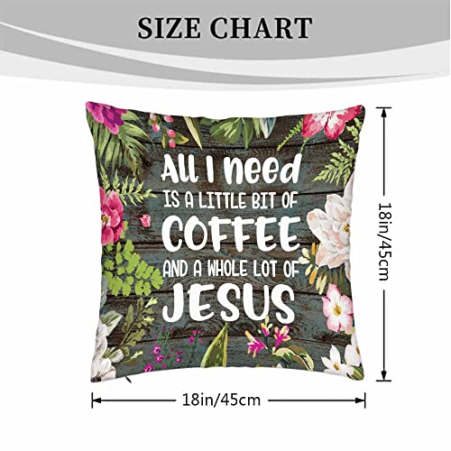 Beabes Pillowcase Flower With Quote All I Need Is A Little Bit Of Coffee And A Whole Lot Of Jesus Set Of 2 Square,Throw Pillow Covers Decorative For Couch And Bed For Boy Girl 18X18 Inches #TOP3