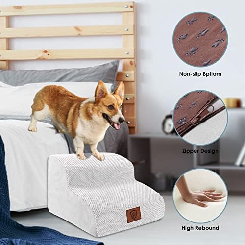 ZNM Dog Steps for Bed, High Density Pet Stairs with Waterproof and Removable Cover, 2-Step Foam Dog Ramp Ladder for Small Dogs and Cats, Up to 50 lbs, Send Lint Roller