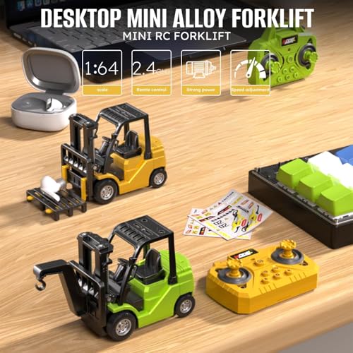 Image of PLUSPOINT 1 /64 RC Forklift Toy, Remote Control Forklift Truck with Rechargeable Battery, 10 Channel 2 Modes, Transformable Lift Fork & Hook, Lights & Sounds, Construction Toy Gift for Kids Boys