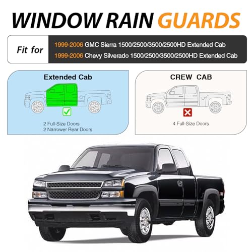 Image of Nilight Window Visors for Chevy Silverado /GMC Sierra Extended Cab 1999-2006