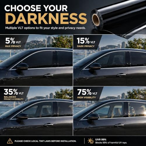 Image of Car Window Tint Film 35% VLT, 24 inch in x 30' FT UVR 99% Heat& UV Block, Scratch Resistant, undisturbed Signal, Privacy Film for Windshield, Professional Auto Car Tint Roll