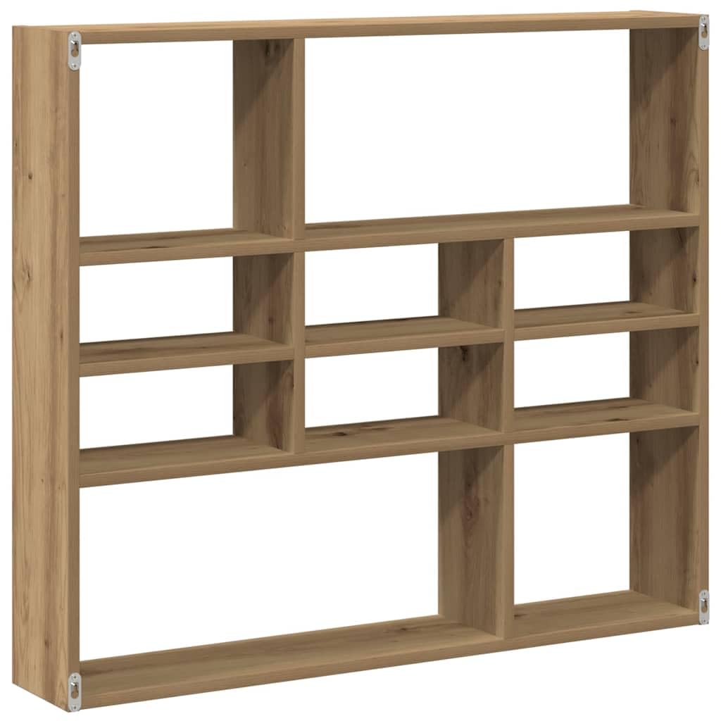 Estantería de pared de roble Artisan, 90 x 16 x 78 cm, con 9 compartimentos, ahorra espacio y es resistente para salón, dormitorio, oficina, moderno estante para almacenamiento y decoración