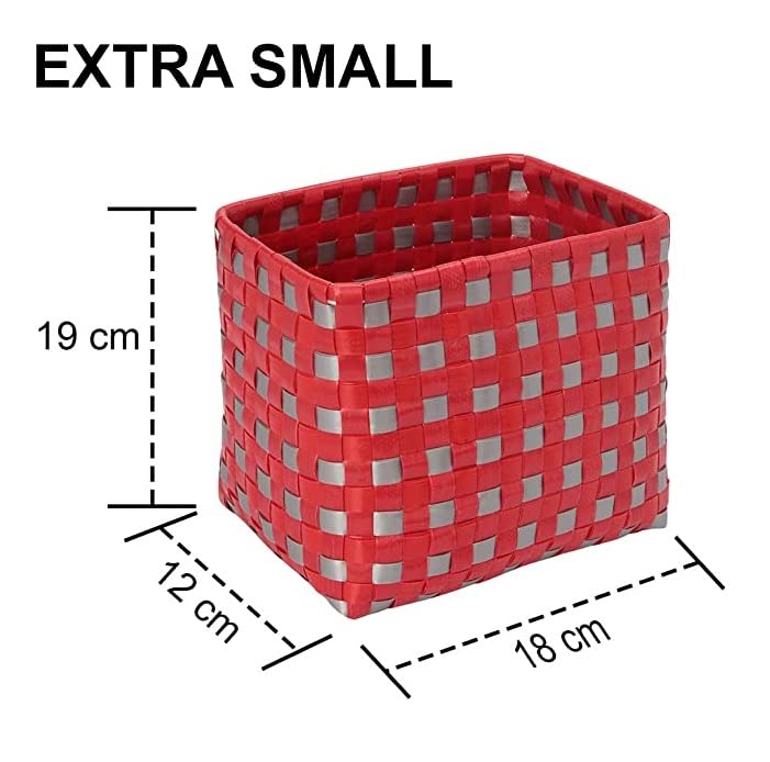Image of Arnavira Handmade Multipurpose Basket with Lid 4L Used for Organiser, Makeup Items Storage,Kids Tiffin (18x12x19 cm) (Red Silver, X Small)
