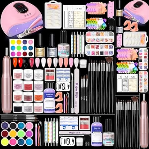 Major Dijit Acrylic Nail Kit with Nail Lamp, 12 Colors Acrylic Powder Acrylic Liquid Top Coat Base Coat Nail Primer and Electric Nail Drill for Gel Nail Kit, DIY Nail Art Tool Cpmplete Starter Kit Cover
