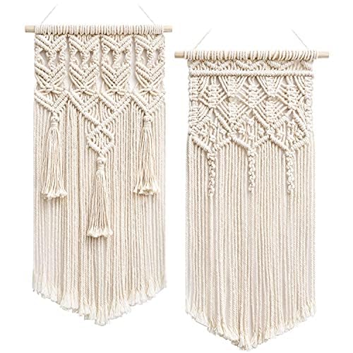 Daruh craft 2 Pcs Macrame Woven Wall Hanging Boho Home Chic Bohemian Geometric Art Decor - Beautiful Nursery Bedroom Apartment Dorm Room Decoration, Gift for Festival Birthday