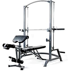 Banca Olimpica Para Pesas Marcy SM1050 - Squat Rack sentadillas con barra olímpica guiada y con Banco de pesas completo independiente