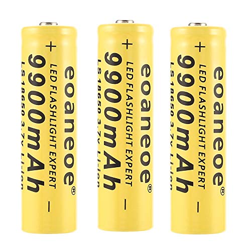 18650 Bateria Recargable Pilas 9900mAh 3.7V Li-Ion Litio 1200Ciclos Larga Vida Botón Superior Recargable Baterias Pilas Linterna LED, Amarillo, 65 * 17mm (4 Piezas)