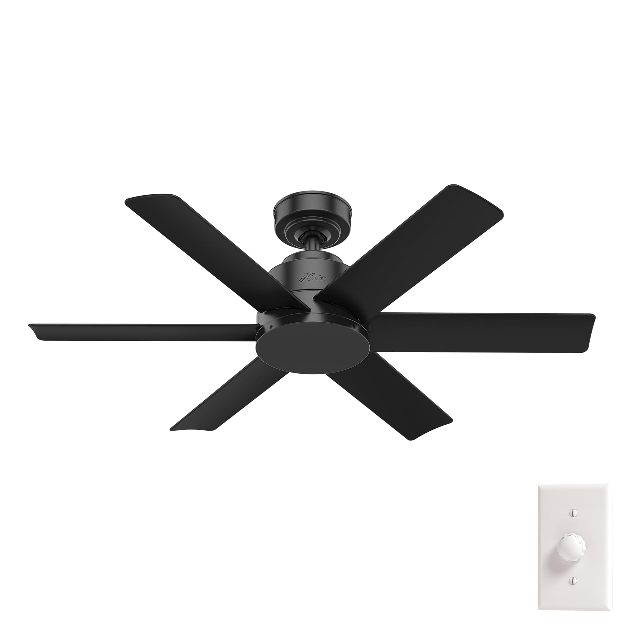 Hunter 44 inch Outdoor or Indoor Ceiling Fan No Light - Black Ceiling Fan without Light, For Patio, Porch, Garage, or Living Room, Standard Mount, 6 Blades, Wall Control - Kennicott 59613, Matte Black