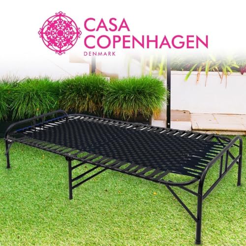 Image of Casa Copenhagen, Portable Single Folding Bed Heavy Duty Metal Cot Khat for Sleeping Bed Space Saving Design Sturdy Synthetic Niwar feet - Jet Black & Black
