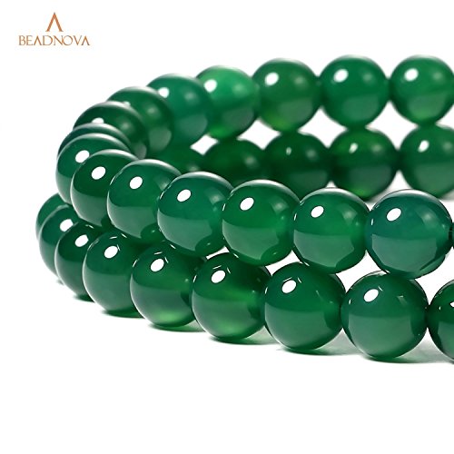 Image of BEADNOVA 8mm Natural Green Agate Gemstone Round Loose Beads for Jewelry Making (45-48pcs)