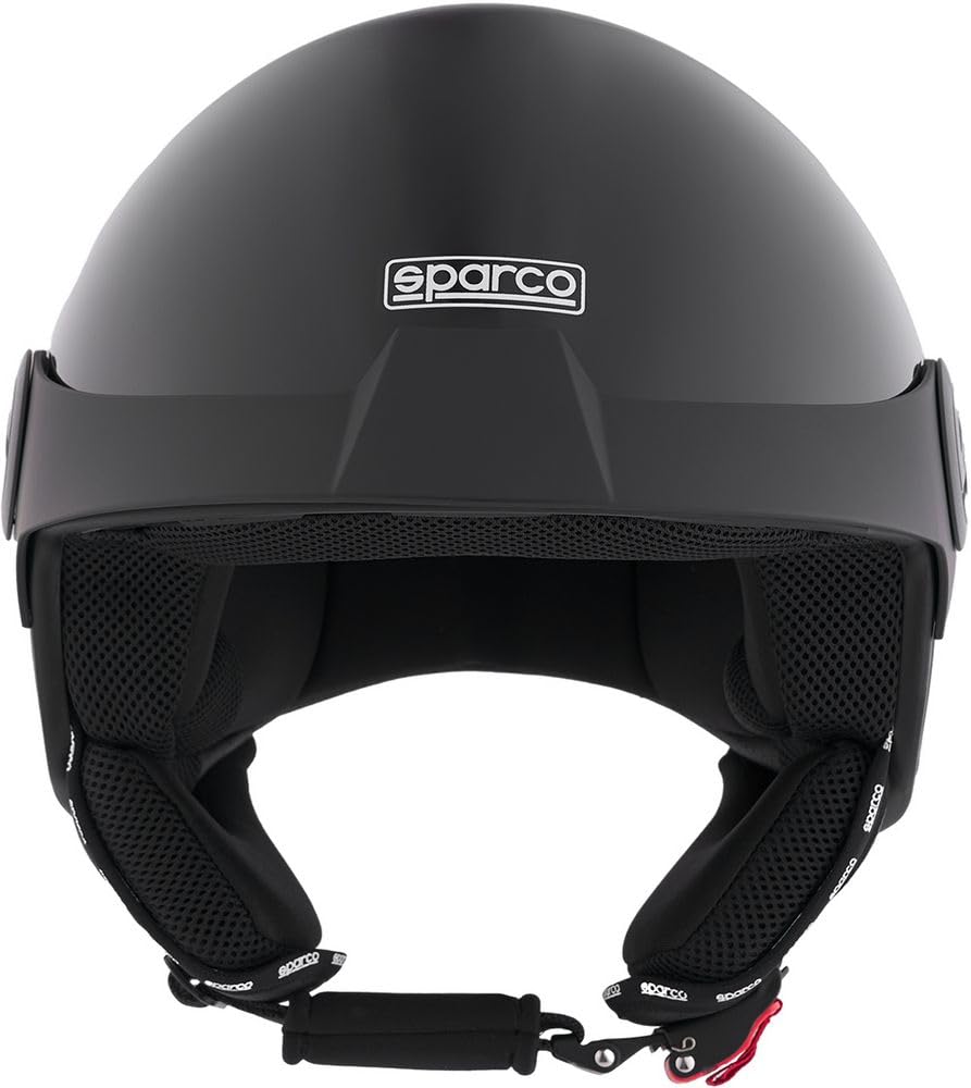 Sparco Casco Demi-Jet con Visera para Motocicletas en Color Negro Metalizado con Carcasa de ABS Talla XS