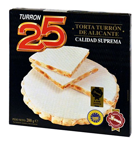 Turron25 - Tortas Turron de Alicante - Calidad Suprema - 200gr (Sin Gluten) Producto Español
