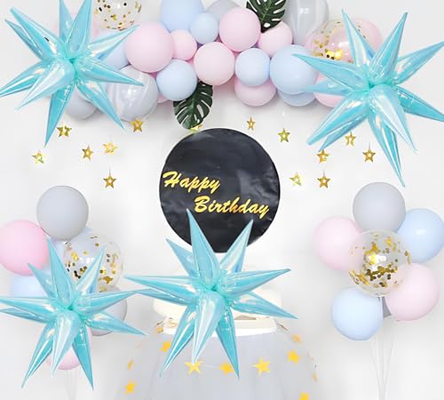 Image of 50pcs Iridescent Blue 26' Water Drop Foil Cone Mylar Balloons Holographic Blue Star Balloons Explosion Star for Girls Boys Birthday Party Wedding Baby Shower Party Decor