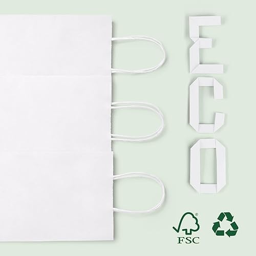 Miniatura 7 de MESHA Bolsas de papel de regalo, 20 unidades, 5.25 x 3.75 x 8 pulgadas, color blanco, pequeñas bolsas de papel kraft para compras, a granel,