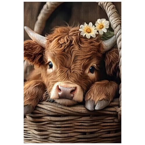 Rompecabezas de 300 piezas para adultos: Vaca Highland, rompecabezas de animales para decoración del hogar, regalo de cumpleaños o fiesta miniatura 1