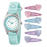 Tikkers Aqua Heart Strap Time Teacher Watch & Hairclip Set ATK1094-SET