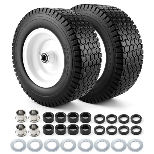 13x5.00-6 Flat Free Tire and Wheel with 3/4 & 5/8 Bearings13x5.00-6 Lawn Mower Tires and Wheels Assembly Fit for Riding Mower Garden Tractor Farm Trailer