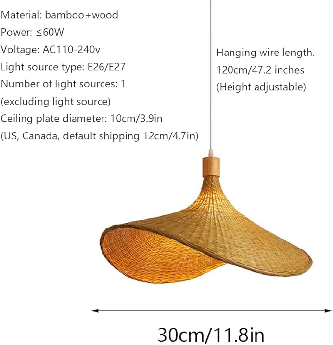 RCIDOS Bamboe Strohoed Hanglampen Handgeweven Mandkroonluchter Met Hout Romantische Rotan Plafond Hangende Rieten Lamp Zuidoost-Aziatische Industriële Plafondverlichting voor Kitchen Island Cafe E27 RCIDOS photo 3