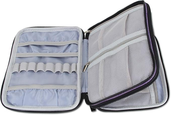 Damero Custodia per uncinetto, borsa da viaggio per la conservazione di uncinetti Swing, uncini in alluminio, aghi e accessori, Viola