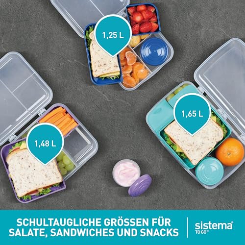 Sistema Bento Box TO GO Brotdose mit Fächern | 1,25 L Lunchbox mit Joghurt-/Fruchtbehälter | Lunchbox Kinder & Erwachsene | Blaugrün 3