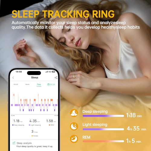 Image of Smart Ring for Women & Men, Health Tracker Ring with Heart Rate, SpO2, Blood Pressure,Temperature, HRV & Stress, IP68 Waterproof Fitness Ring, Sleep Tracker for iPhone & Android, No App Fee(Gold, 10#)