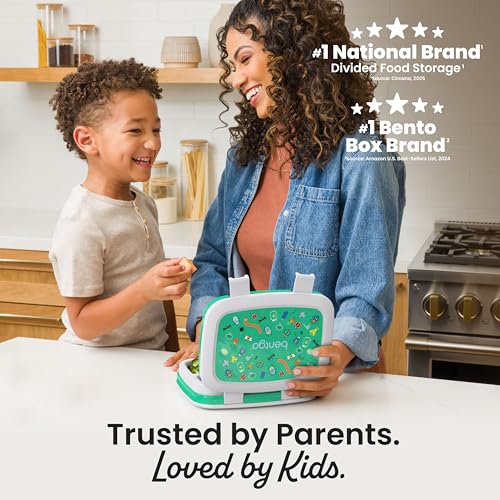 Image of Bentgo Kids Prints Leak-Proof, 5-Compartment Bento-Style Kids Lunch Box - Ideal Portion Sizes for Ages 3-7, Durable, Drop-Proof, Dishwasher Safe, & PFAS & BPA-Free Materials (Bug Buddies)