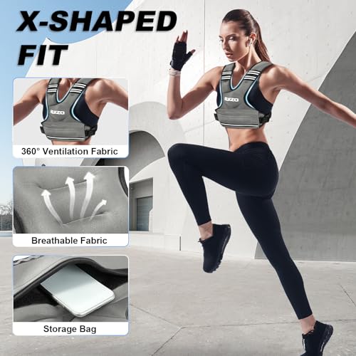 Image of Adjustable Weighted Vest Women /Men, 6-12lb /12-18lb /20-32lb Weight Vest with 6 Ironsand Weights for Strength Training Rucking Running Walking Fitness Workout