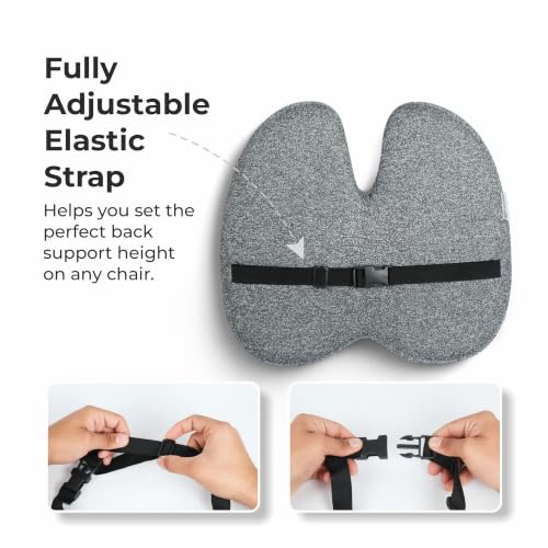 Image of Pro Back Support Cushion for Office Chair - Memory Foam Orthopedic Lumbar Support Backrest for Back Pain Relief, Posture Corrector Cushion with Soft Breathable & Removable Cover