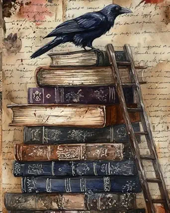 Dark Academia Sketchbook: Raven and Antique Books Drawing Journal (8x10, 201 Pages)
